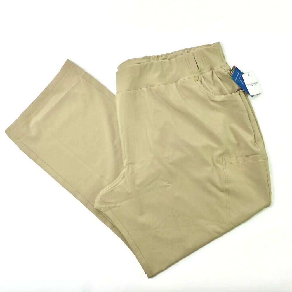 Cherokee Pants Women's Size 5XL Khaki Stretch Beige Flat Front Relaxed NEW